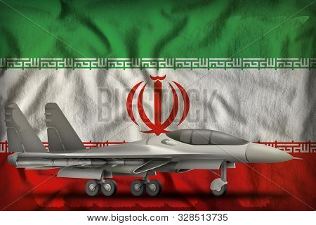 Fighter, Interceptor On The Iran Flag Background. 3d Illustration
