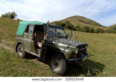 Altai Region, Russia - September 7, 2018:uaz-469 High-terrain Vehicle In The Foothills Of Altai