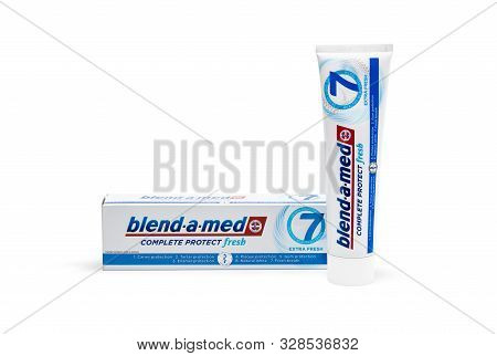 Chisinau, Moldova - October 19, 2019. Blend-a-med Toothpaste,  Extra Fresh,  Made By Procter & Gambl