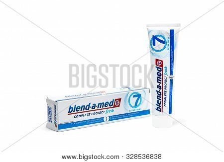 Chisinau, Moldova - October 19, 2019. Blend-a-med Toothpaste,  Extra Fresh,  Made By Procter & Gambl