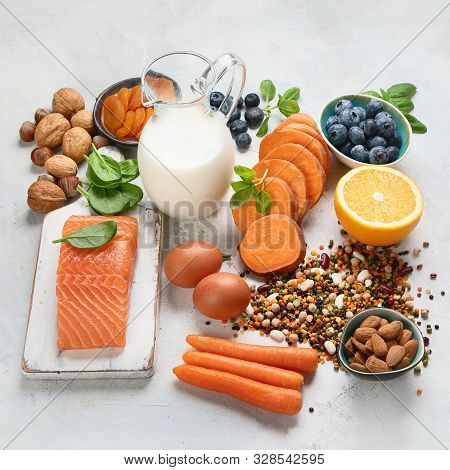 Food For Eyes Health. Foods That Contain Vitamins, Nutrients, Minerals And  Antioxidants.