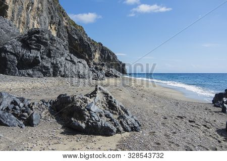 Beach Of Marina Di Camerota (salerno, Italy) In A Sunny Day With Blue Sky