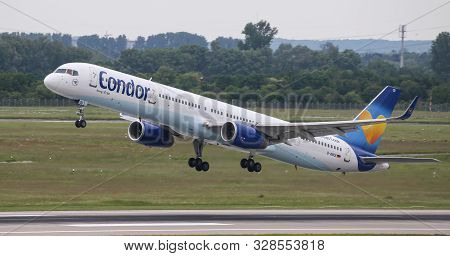 Airplane Takes Off From Dusseldorf Airport