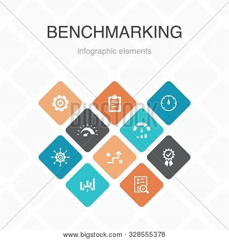 Benchmarking Infographic 10 Option Color Design.process, Management, Indicator Simple Icons