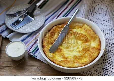 Banitsa, A Traditional Bulgarian Or Balkan Filo Pastry Pie Stuffed With Feta Cheese, Sour Milk And E