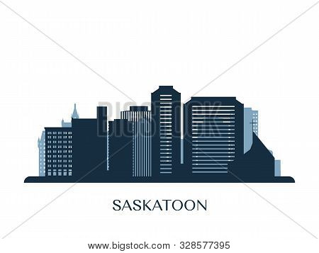 Saskatoon Skyline, Monochrome Silhouette. Design Vector Illustration.