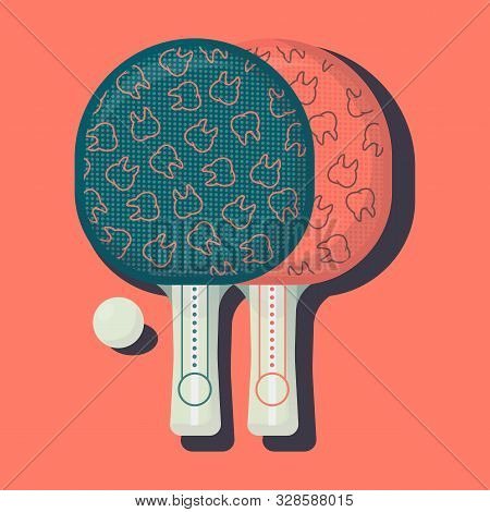 Ping Pong Racket With Ball. Table Tennis Sport Equipment Poster Vector Illustration For Table Tennis