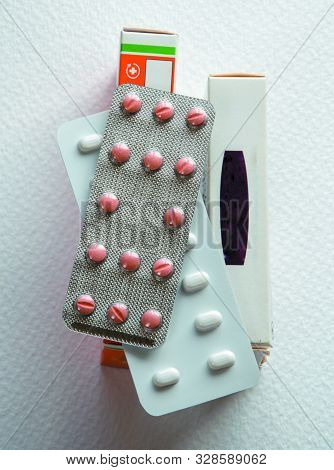 Medications In The Form Of Pills Inserted In Blister Packs.