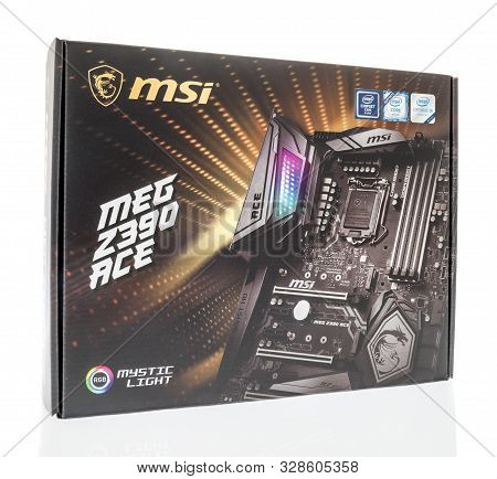 Winneconne, Wi - 4 October 2019: A Package Of Msi Meg Z390 Ace Intel Motherboard For Gaming On An Is