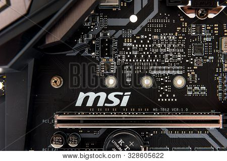 Winneconne, Wi - 4 October 2019: A Close-up Image Of Msi Gaming Computer Parts