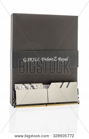 Winneconne, Wi - 5 October 2019: A Package Of G.skill Tridentz Royal Ddr4 Memory Ram On An Isolated 
