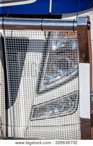 headlight of a truck, because of the animals on the road trucks use often a bulbar