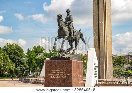 Kaluga, Russia - August 2017: Monument To Marshal Of The Soviet Union Georgy Zhukov In Kaluga. Victo