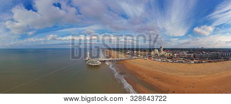 Aerial panorama from the 'Pier van Scheveningen' and the city Scheveningen in the Netherlands