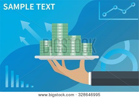 Vector Illustration Of Business Hand With Plate With Money. Design Concept Of Easy Money. Get Credit