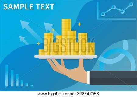 Vector Illustration Of Business Hand With Plate With Money. Design Concept Of Easy Money. Get Credit