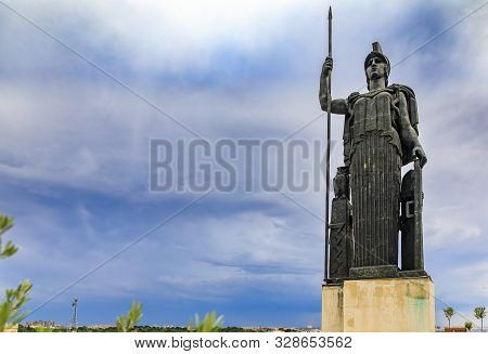 Madrid, Spain - June 4, 2017: Statue Of Minerva Roman Goddess Of Wisdom And Art On Circulo De Bellas