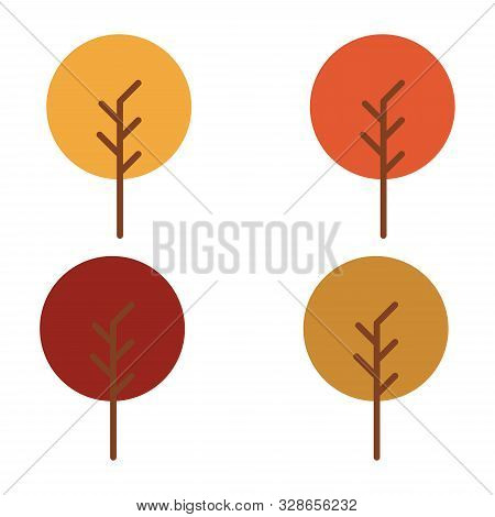 Flat Vector Set Of Autumn Trees Vector.
