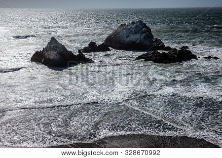 Seal Rocks On Hard Wind And Wave Of Pacific Ocean Near Sutro Baths And Land Ends Of San Francisco, C