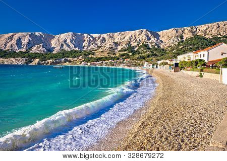 Baska. Island Of Krk With Waves Breaking On Coast In Town Of Baska, Kvarner Bay Of Croatia
