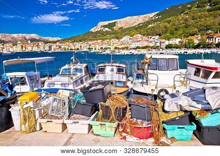 Baska. View Of Fishermen Village Of Baska From Breakwater Harbor, Island Of Krk, Croatia