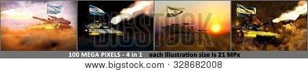 4 Illustrations Of High Resolution Modern Tank With Fictive Design And With Argentina Flag - Argenti