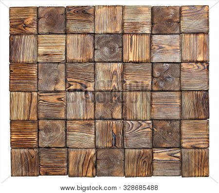 Beautiful Panel Of Various Square Textures Of Old Wood Isolated On A White Background.