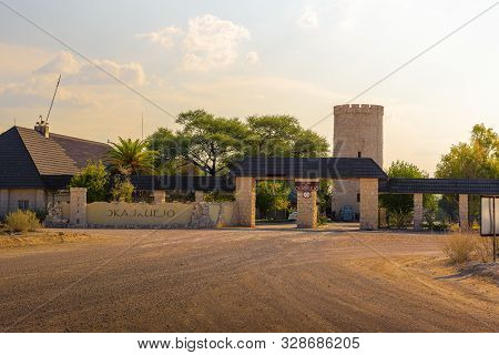Okaukuejo, Namibia - April 2, 2019 : Entry Gate Of The Okaukuejo Resort And Campsite In Etosha Natio