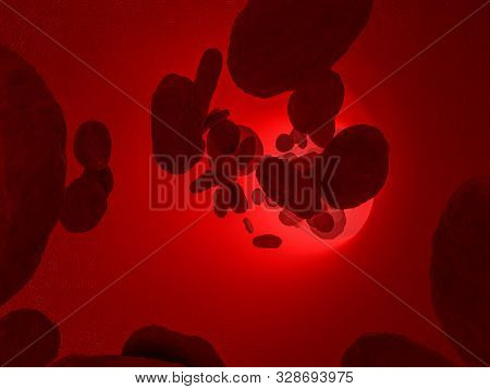 Red Blood Cells. Scientific Illustration Bloodstream. 3d Rendering