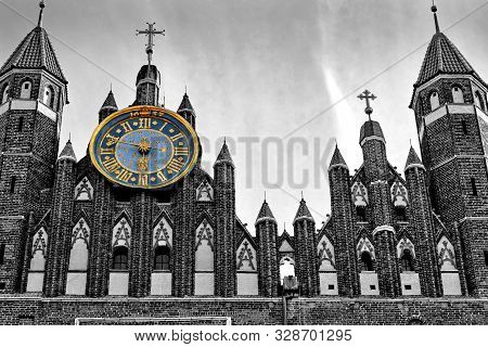 Gold Plated Clock Made In 1637 Year By Master Jan Konnautke On Northern Side Of Gothic Basilica Of T