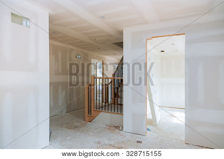 Walls Plasterboards With Room Under Construction With Finishing Putty In The Room