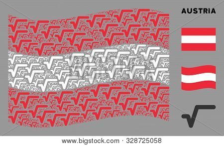 Waving Austria Flag. Vector Sqrt Design Elements Are United Into Geometric Austrian Flag Composition