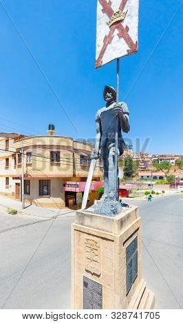Sucre Bolivia October 18, 2019 Statue Representing A Spanish Conqueror Built In 1615 Is Located In T