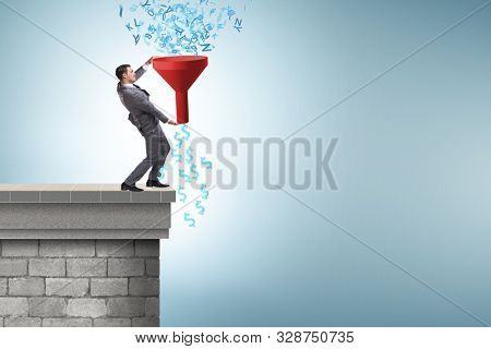 Data monetization concept with funnel and businessman