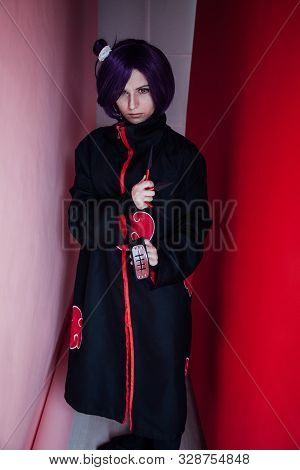 Girl Cosplayer With Purple Hair Anime Japan