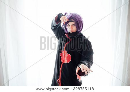 Girl Cosplayer With Purple Hair Anime Japan