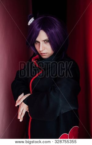 Girl Cosplayer With Purple Hair Anime Japan