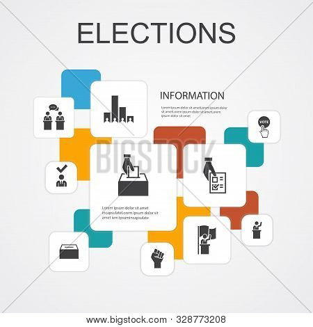 Elections Infographic 10 Line Icons Template.voting, Ballot Box, Candidate, Exit Poll Simple Icons