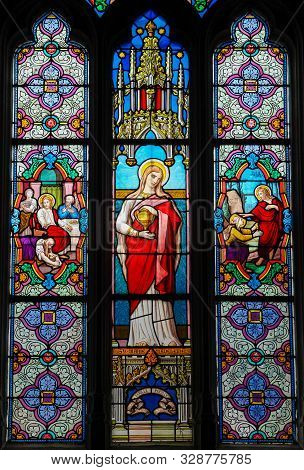 St Valery Sur Somme, France - October 5, 2019: Stained Glass In The Church Of St Martin In St Valery