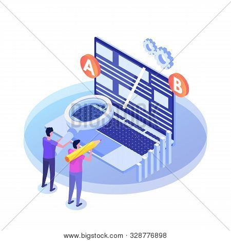 A-b Comparison. Split Testing Isometric Concept. Vector Illustration.