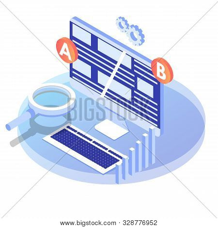 A-b Comparison. Split Testing Isometric Concept. Vector Illustration.
