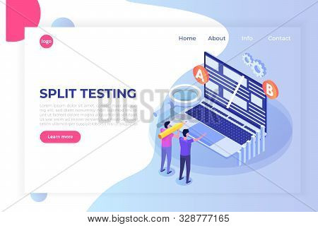 A-b Comparison. Split Testing Isometric Concept. Vector Illustration.