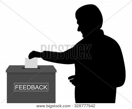 Man Customer Or Businessman Employee Worker Inserting Or Putting Blank Paper Or Envelope In Feedback