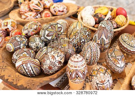 Bucovina, Romania, 15 September 2019 - Romanian Souvenirs. Traditional Clothing And Accessories Insi