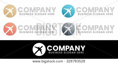 World Travel Globe Airplane Silhouette Logo Design Set. For Aircraft, Airline Or Global Tour Agency 