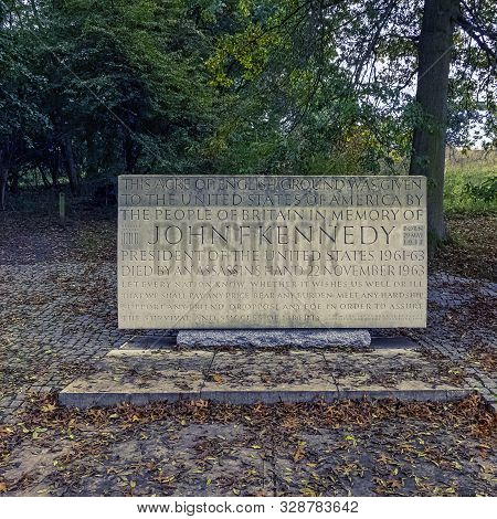 Runnymede, Surrey, Uk - October 2019: British Memorial For U.s. President John F. Kennedy On 20 Octo