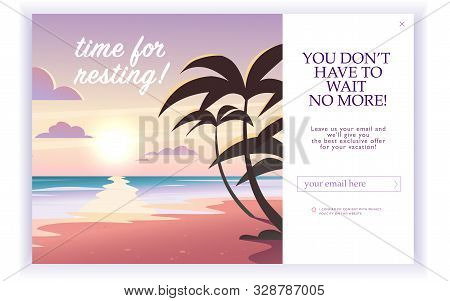 Vector Squeeze Page Design Template With Beautiful Flat Ocean Landscape Illustration And Email Text 
