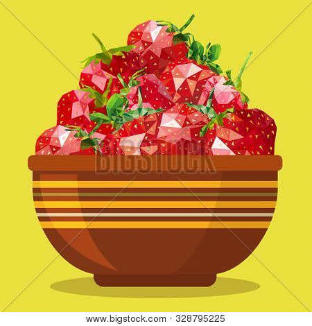 Strawberries Low Poly In A Clay Bowl