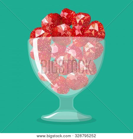 Strawberries Low Poly In A Glass Bow