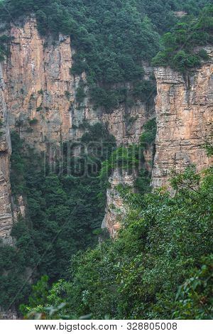 View From The Scenic Platform Over The Tian Qiao Or The Greatest Natural Bridge In Yuanjiajie Scenic
